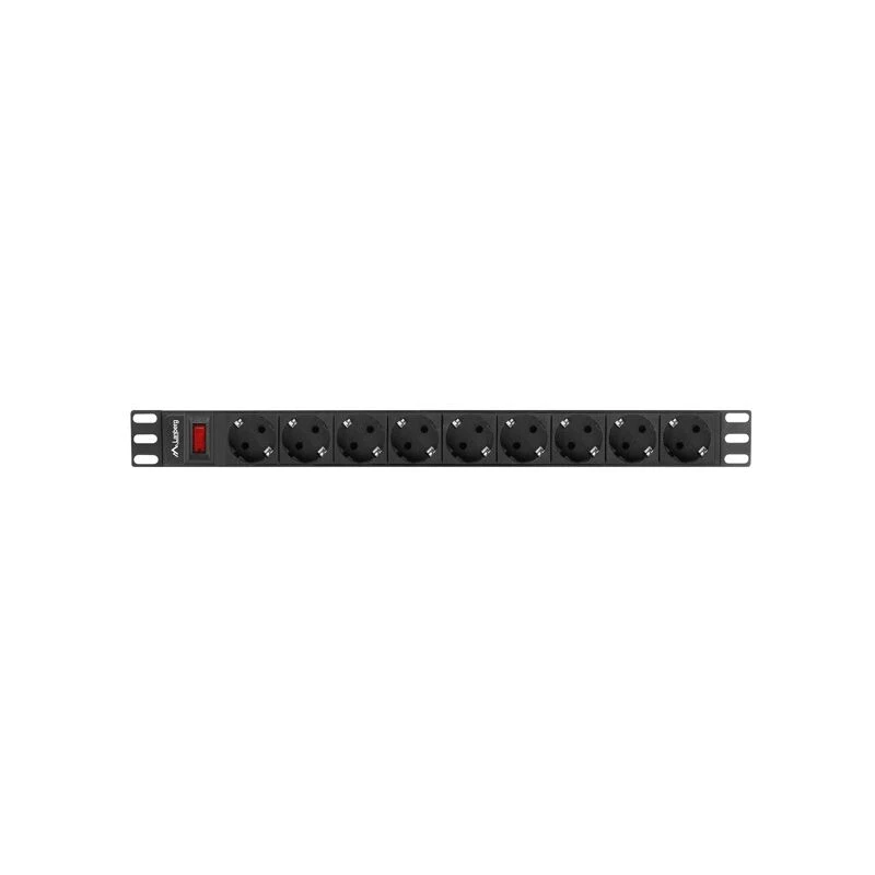 Maitinimo skirstytuvas LANBERG PDU-09F-0300-BK — 9x F tipo lizdai, 3 m laidas, aliumininis korpusas, 10 A