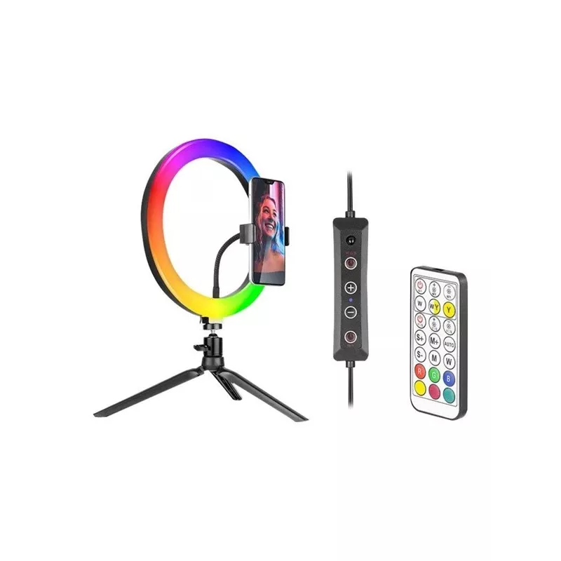Žiedinė lempa RGB 26cm su trikoju