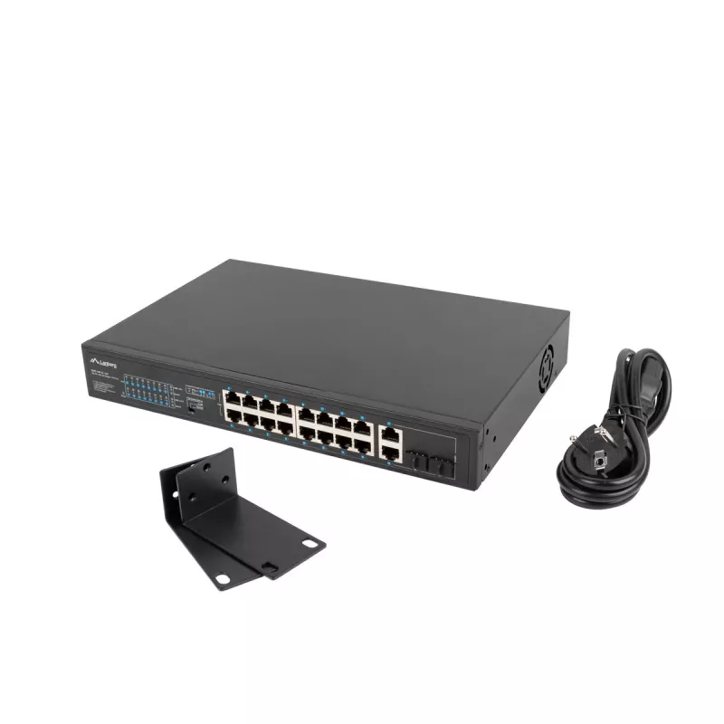 Lanberg RSFE-16P-2C-150 nevaldomas PoE+ komutatorius, 16x 10/100 PoE+, 2x Gigabit Combo, 150 W, 1U spinta