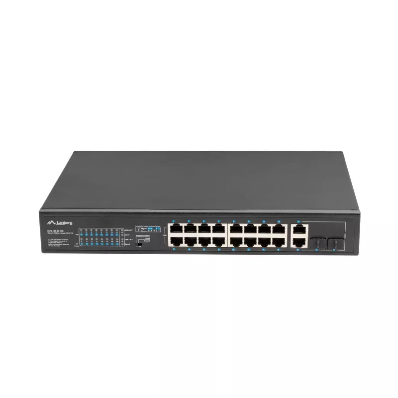 Lanberg RSFE-16P-2C-150 nevaldomas PoE+ komutatorius, 16x 10/100 PoE+, 2x Gigabit Combo, 150 W, 1U spinta
