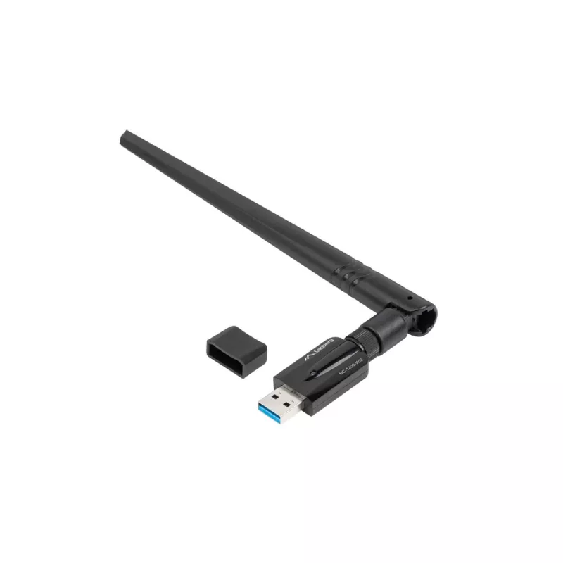 LANBERG NC-1200-WIE vidinė WLAN kortelė – dviejų juostų USB belaidžio ryšio adapteris, RTL8812BU, iki 1200 Mbit/s, išorinės 2x2 antenos (5 dBi), juoda