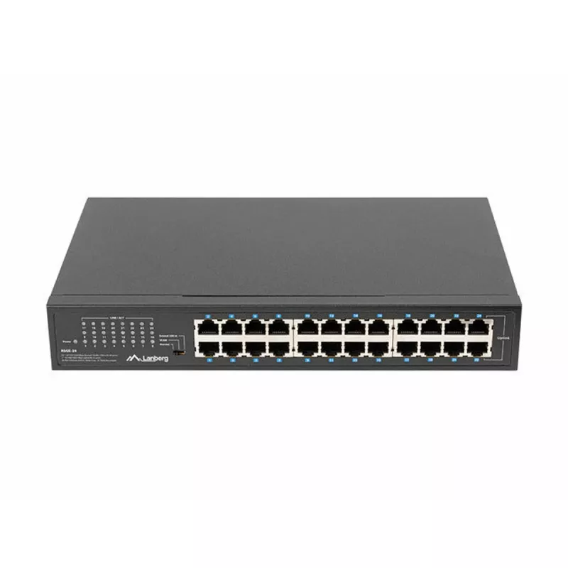 Nevaldomas jungiklis LANBERG RSGE-24 — 24× Gigabit Ethernet 1U, montuojamas į stovą, juodas