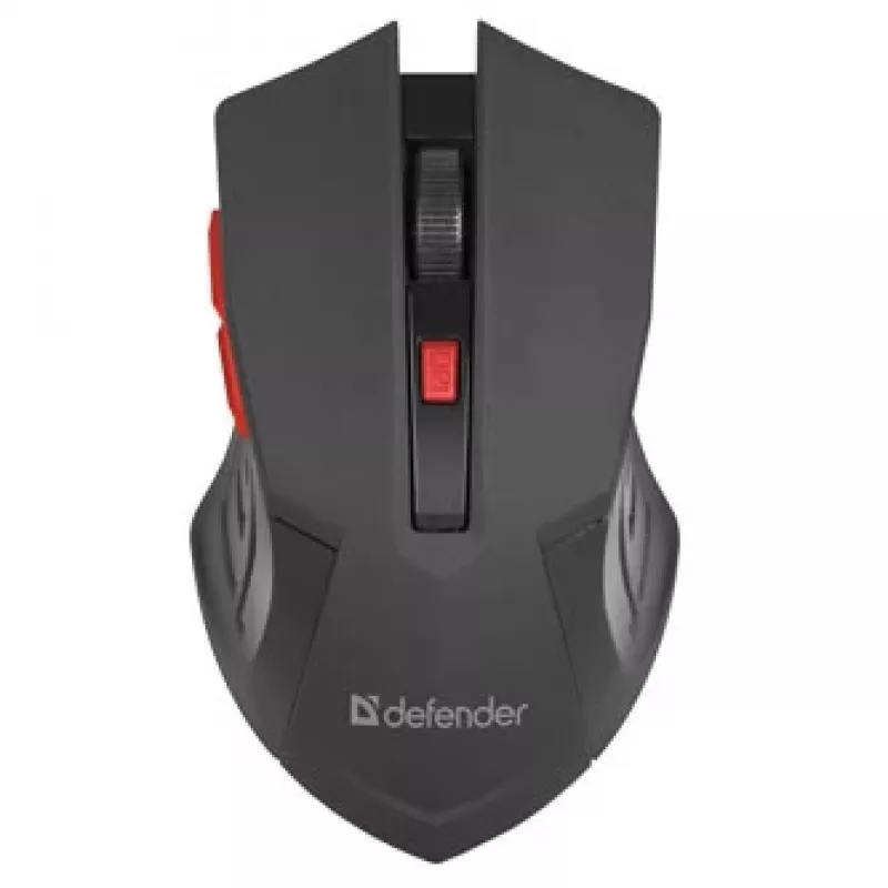 Belaidė optinė pelė DEFENDER ACCURA MM-275 RF, ambidekstrinė, 1600 DPI, USB RF imtuvas, 5–6 mygtukai, juoda/raudona