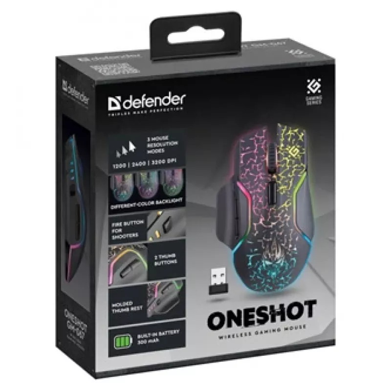 Defender Oneshot GM-067 žaidimų pelė, dešinei rankai, belaidė RF + USB