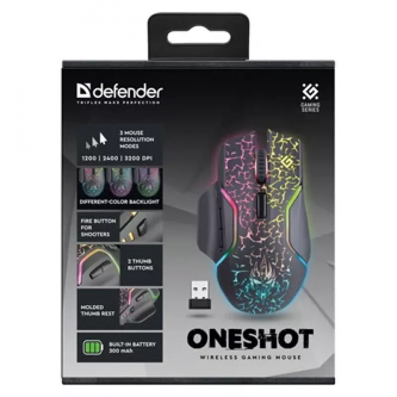 Defender Oneshot GM-067 žaidimų pelė, dešinei rankai, belaidė RF + USB
