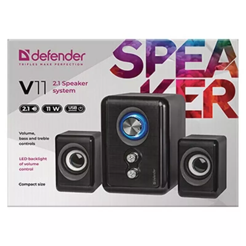 Garsiakalbis DEFENDER V11 11 W laidinis 2.1 stalinis palydovas, USB 5 V, juodas
