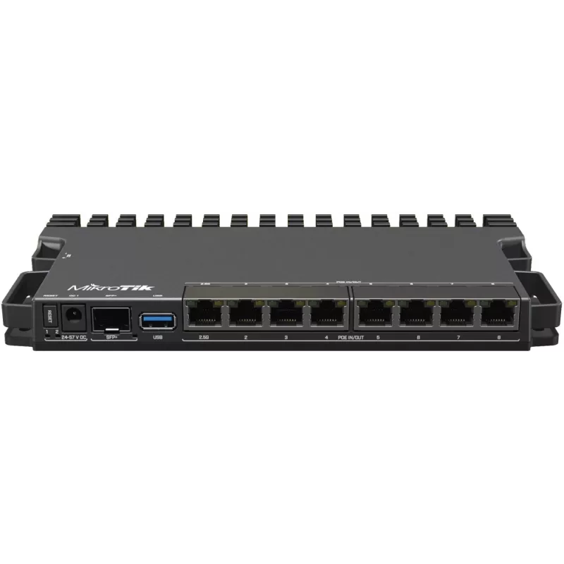 Laidinis maršrutizatorius MikroTik RB5009UPR+S+IN — 8x RJ-45 PoE prievadai, 2.5GbE, SFP+ lizdas, RouterOS