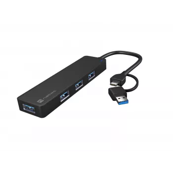 USB šakotuvas NATEC Mayfly USB 3.2 Gen 1 Type-A Type-C 5000 Mbit/s Juodas