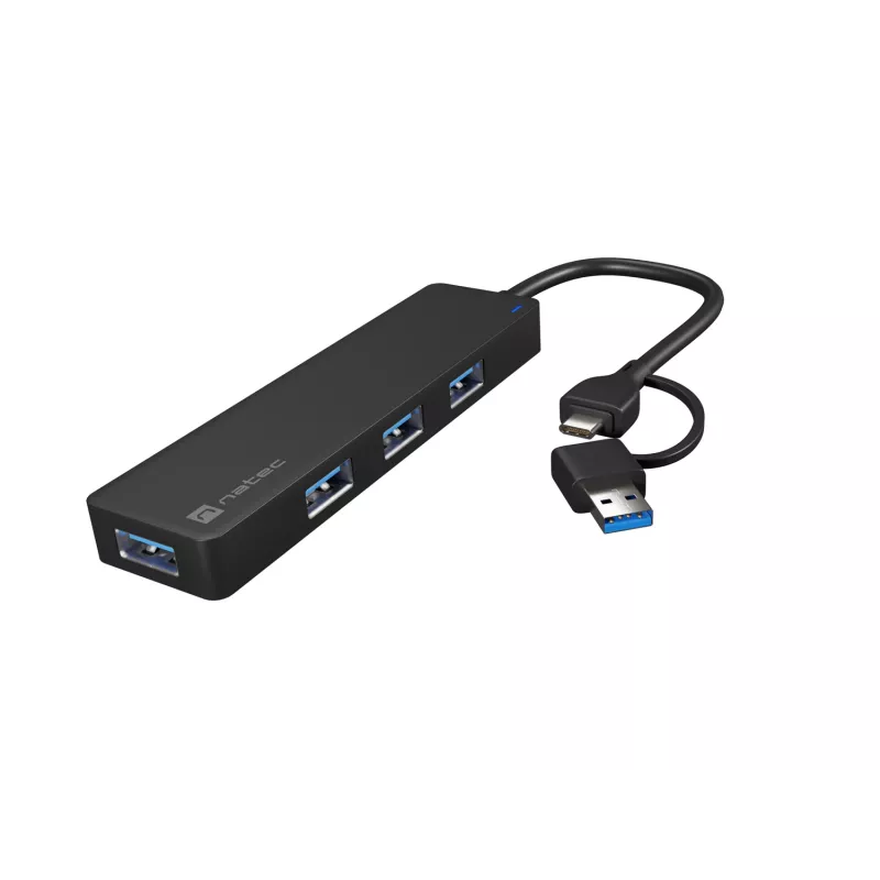 USB šakotuvas NATEC Mayfly USB 3.2 Gen 1 Type-A Type-C 5000 Mbit/s Juodas