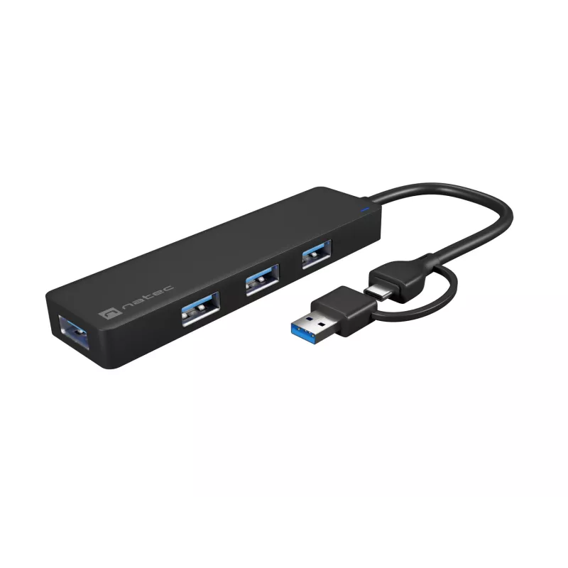 USB šakotuvas NATEC Mayfly USB 3.2 Gen 1 Type-A Type-C 5000 Mbit/s Juodas