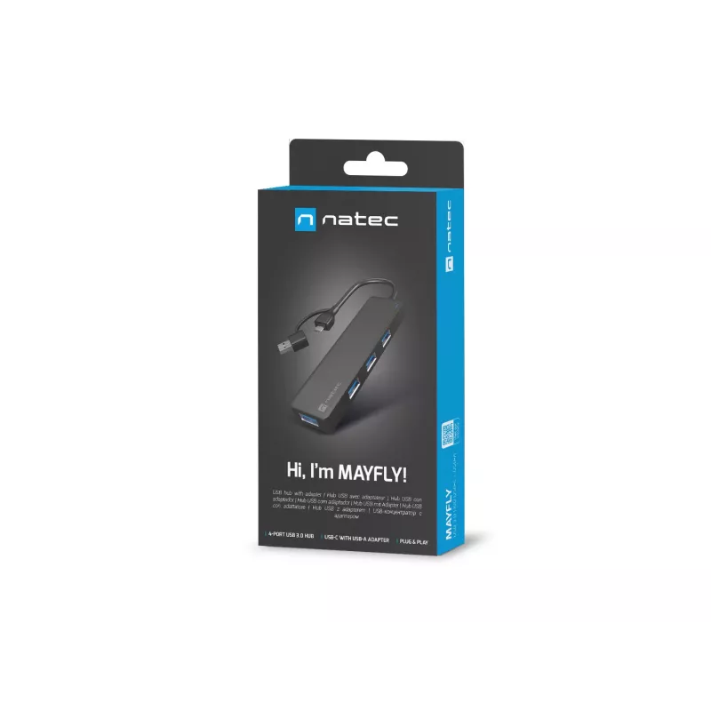 USB šakotuvas NATEC Mayfly USB 3.2 Gen 1 Type-A Type-C 5000 Mbit/s Juodas