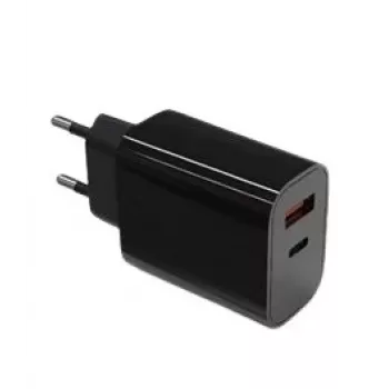 Sieninis įkroviklis 2x3A USB C + USB A Power Delivery juodas