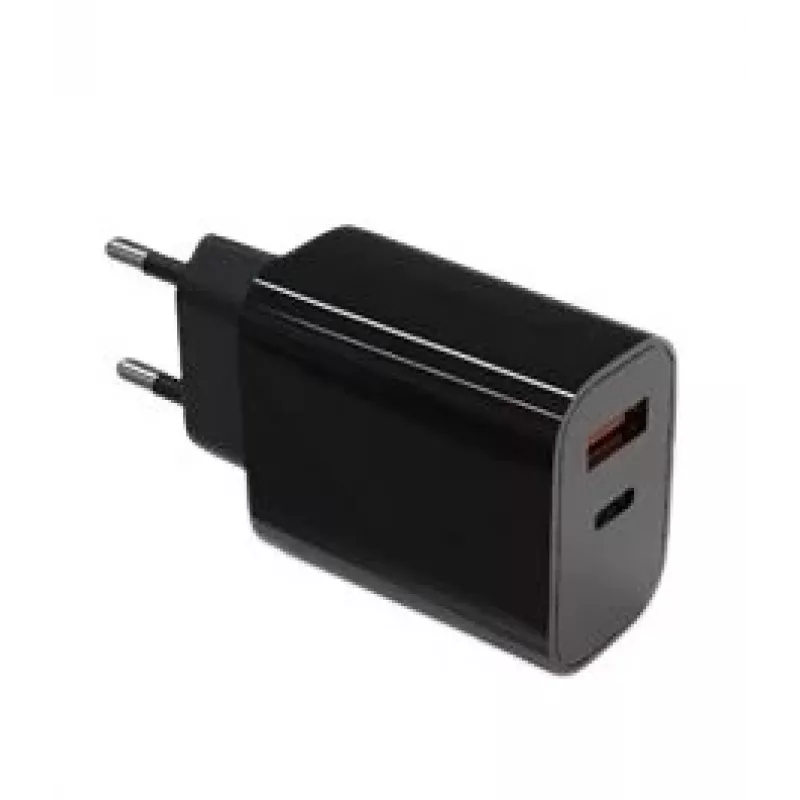 Sieninis įkroviklis 2x3A USB C + USB A Power Delivery juodas