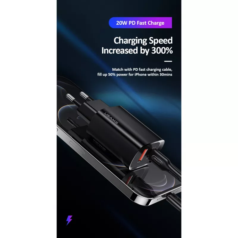 Įkroviklis Usams T35 20W PD3 USB-C į USB greitojo įkrovimo adapteris
