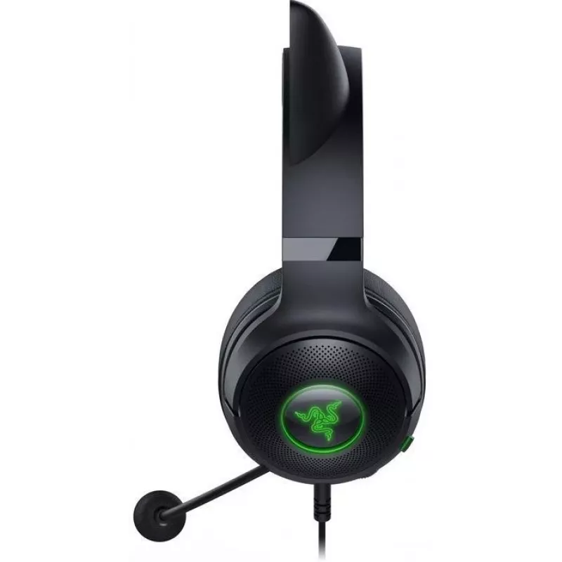 Ausinės žaidimams Razer Kraken Kitty V2 - Juodos, su kačių auselėmis ir RGB apšvietimu