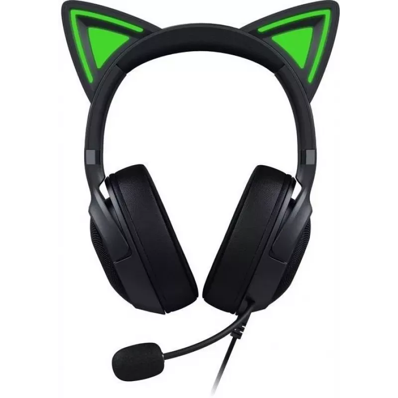 Ausinės žaidimams Razer Kraken Kitty V2 - Juodos, su kačių auselėmis ir RGB apšvietimu