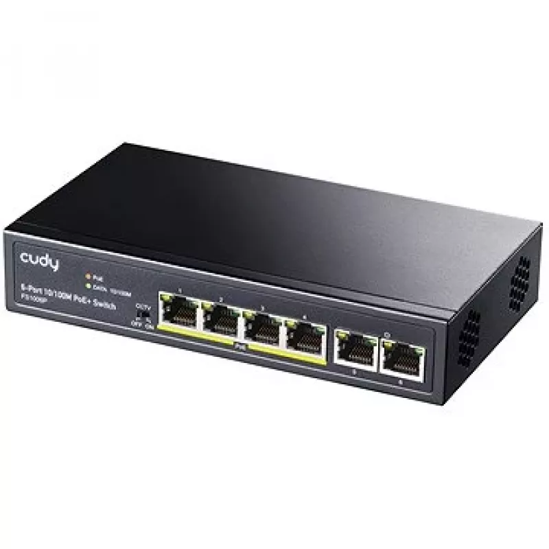 Tinklo jungiklis Cudy FS1006P Fast Ethernet 6 prievadų (4 PoE, 1 PoE+) 10/100 Mbps, 1,2 Gbit/s pralaidumas, metalinis korpusas, montavimas ant stovo/sienos