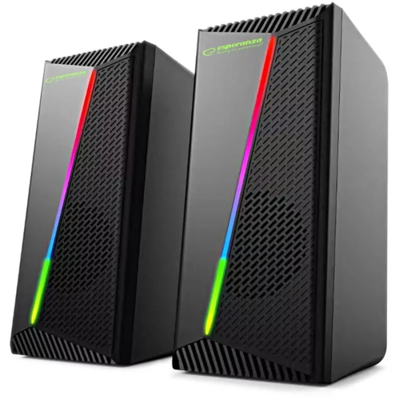 Garsiakalbiai stereo 2.0, 6W, Jack 3.5mm, USB maitinimas, Esperanza Rainbow Nortec 95855, RGB apšvietimas, juodi