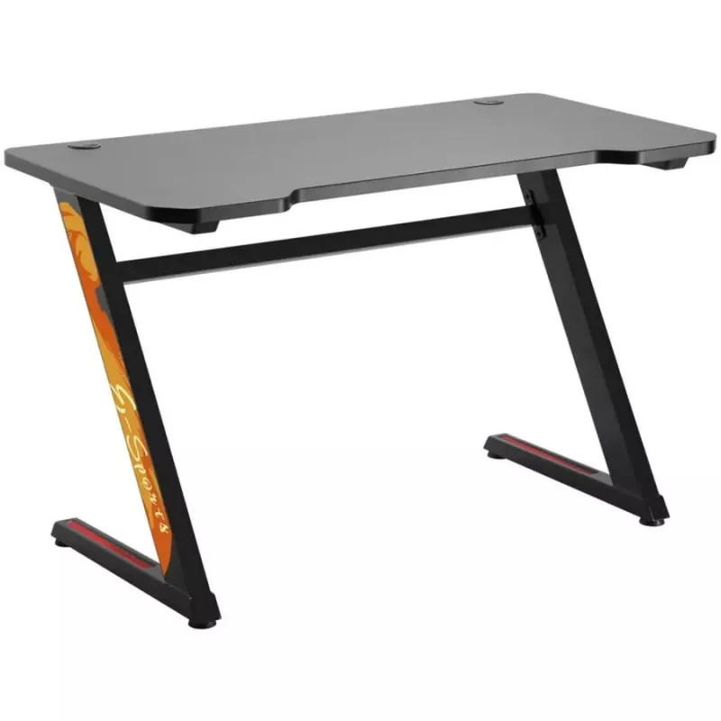 Gaming stalas NanoRS RS120, modernus dizainas, lengvas ir stabilus (maks. 50 kg apkrova), juodas su oranžiniais akcentais