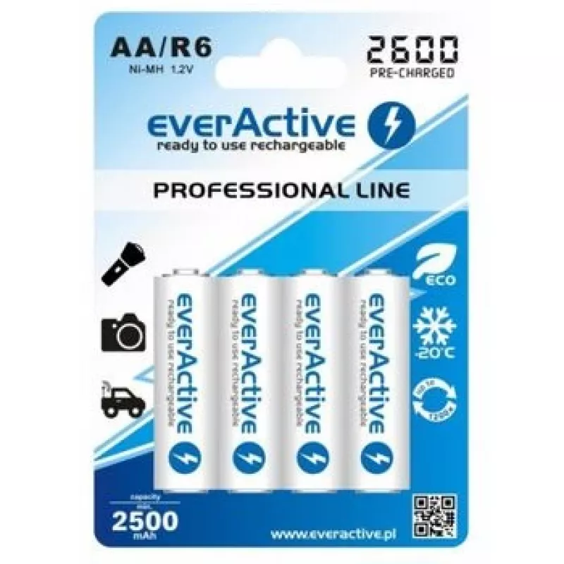 Įkraunamos baterijos R6 AA 2600mAh EverActive Professional, 1 vnt. lizdinėje pakuotėje