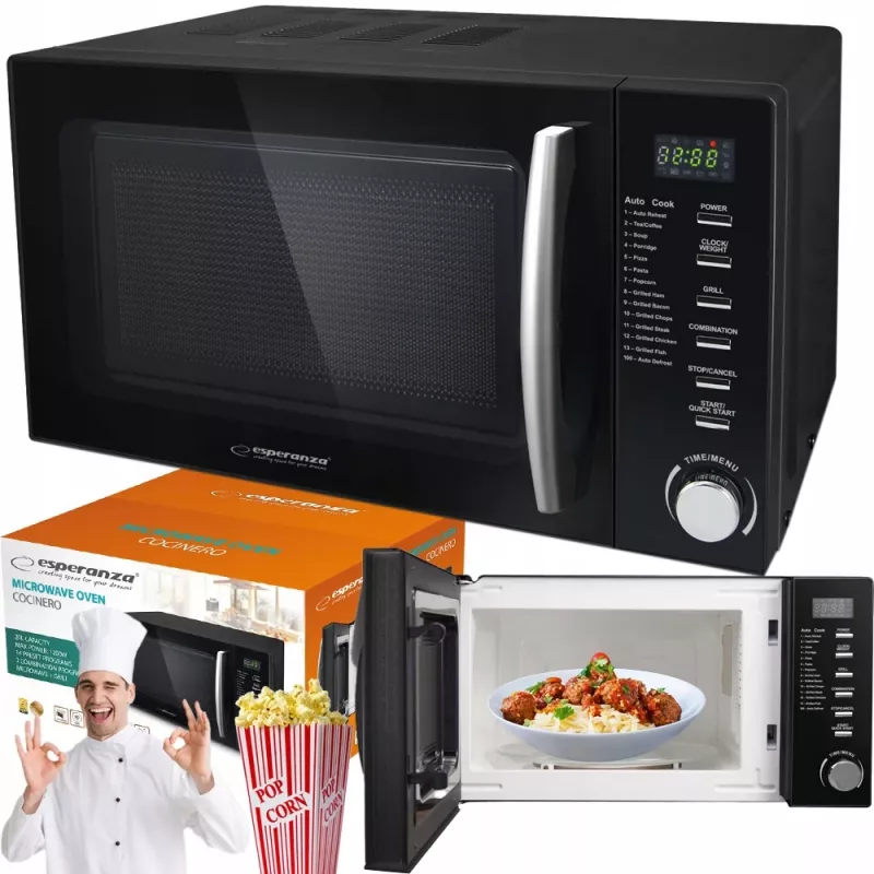 Mikrobangų krosnelė kombinuota ESPERANZA COCINERO EKO010, 1200 W, 20 L, grilis 900 W, LED ekranas, juoda