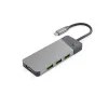 USB Type-C centrinis įrenginys Green Cell HUBGC01 — 7 prievadai: 3×USB-A 3.2 Gen 1, 1×USB-C 3.2 Gen 1, HDMI, microSD+SD kortelių skaitytuvas — sidabrinis