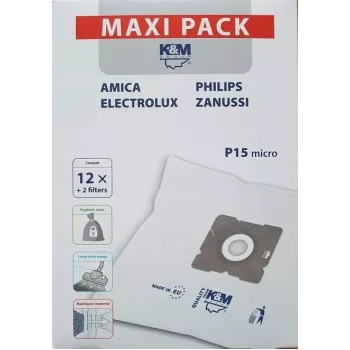 Dulkių siurblio maišeliai PHILIPS CONCEPT SENCOR ZANUSSI P15 maxi KM-P15-MX (12 vnt.)