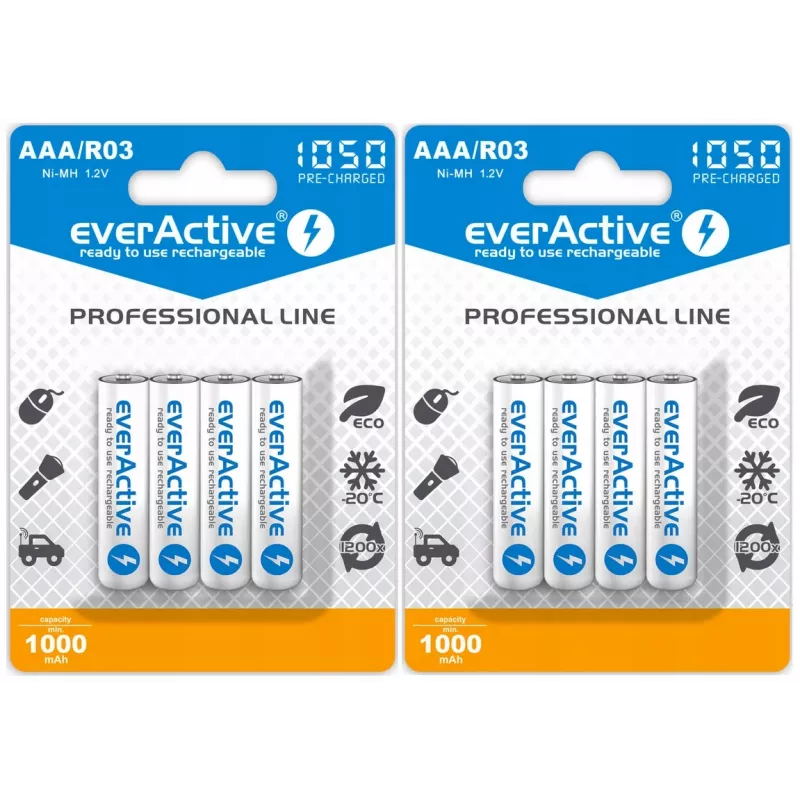 Įkraunama AAA NiMH baterijų rinkinys everActive EVHRL03-1050 1,2V – 4 vnt., 1050 mAh
