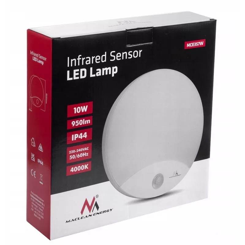 LED sieninis šviestuvas MACLEAN MCE357W su IR judesio jutikliu, baltas, lauke/viduje