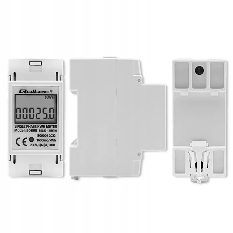 Vienfazis elektros energijos skaitiklis QOLTEC 50899 230 V 50 Hz, 5(60) A, 1.0 klasė, LCD
