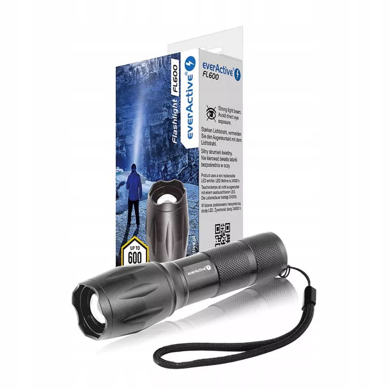 Žibintuvėlis everActive FL600 — 600 lm, 10 W, aliumininis korpusas, IPX4, 130 mm, 3×AAA, raudonas