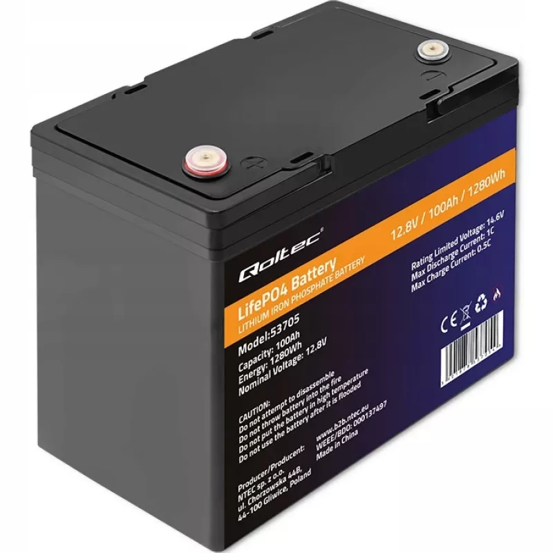 Qoltec 53705 LiFePO4 baterija 100 Ah 12,8 V