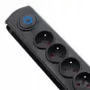 Qoltec 50172 apsauginis filtras nuo viršįtampių, 6 kištukiniai lizdai, 230 V, 5 m, juodas