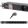 Maitinimo skirstytuvas LANBERG PDU-06E-0200-BK — 6x E tipo lizdai, 16 A, 2 m laidas, 1U stovas, 220–250 V