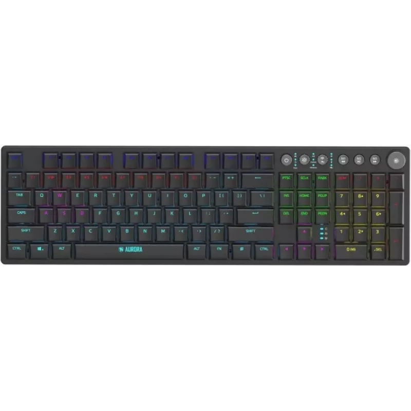 Klaviatūra IBOX AURORA K-6 – Pilno dydžio QWERTY, RF belaidė + Bluetooth, RGB apšvietimas, Mechaniniai žemo profilio klavišai, Juoda