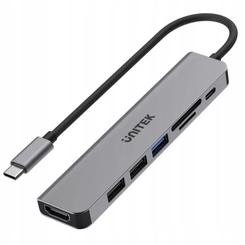 USB-C HUB Unitek 7v1 Aliuminis PD 100W 5 Gbps – kelių prievadų adapteris su Power Delivery