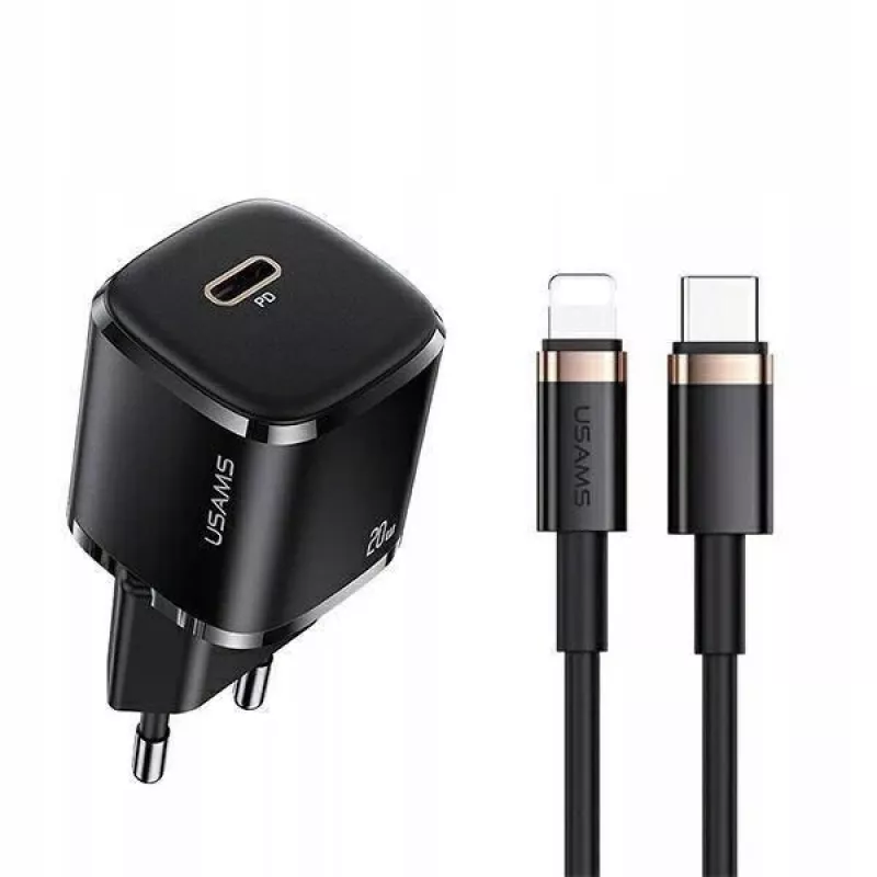 usams Phone Charger T36 USB-C + Lightning PD – kompaktiškas PD įkroviklis su USB-C ir Lightning