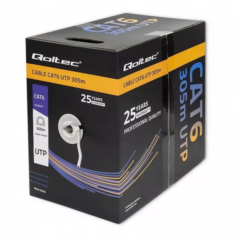 Qoltec 50359 Cat.6 UTP tinklo kabelis, 305 m, pilkas, PVC