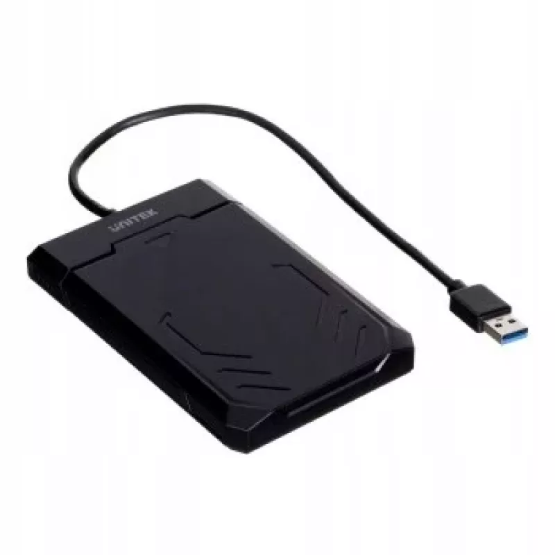 Unitek Y-3036 korpusas 2,5 colio HDD/SSD, SATA III, USB 3.2 Gen 1 (5 Gbit/s), UASP, integruotas USB-A laidas, juodas