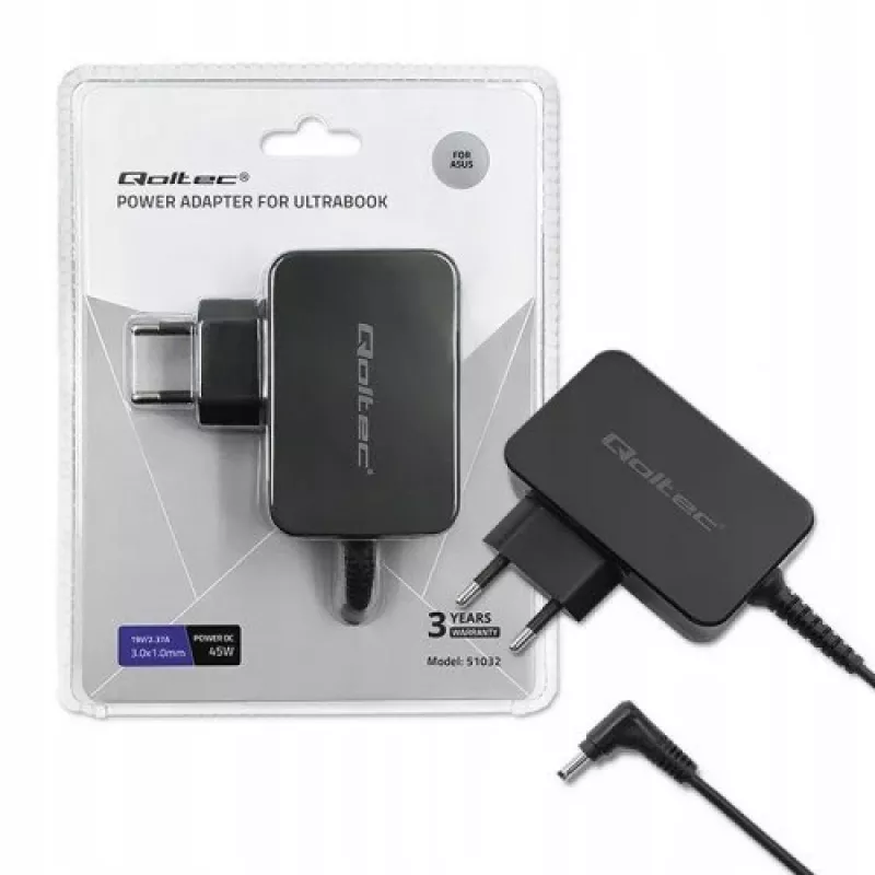 Maitinimo adapteris nešiojamam kompiuteriui Qoltec 51032 45W vidaus, juodas