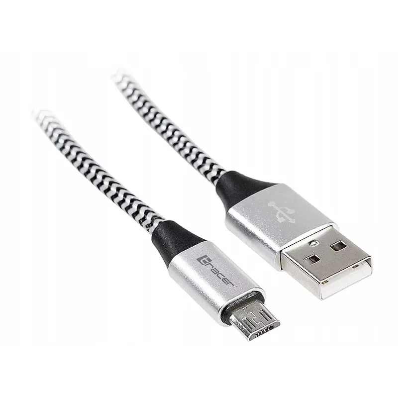 USB laidas Tracer TRAKBK46928 1m USB A Micro-USB B juodas sidabrinis