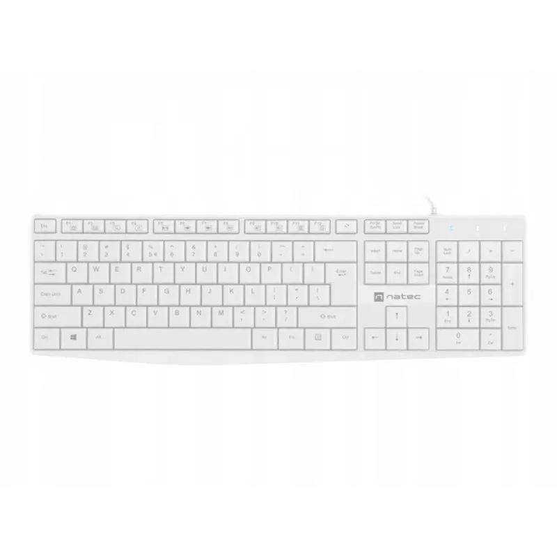 Laidinė pilno dydžio klaviatūra NATEC NAUTILUS NKL-1951, 105 klavišų, US International QWERTY, balta, USB, 1,8 m