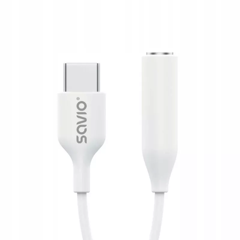 USB Type-C (M) – Jack 3,5 mm (M) garso adapteris baltas SAVIO AK-52