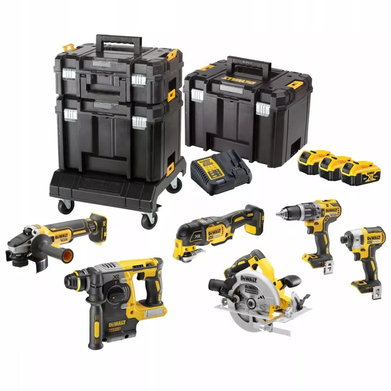 DeWalt DCK685P3T 18V belaidis kombinuotas rinkinys — 3×5,0 Ah baterijos, DCH273 plaktukas, kampinis šlifuoklis, dėklas