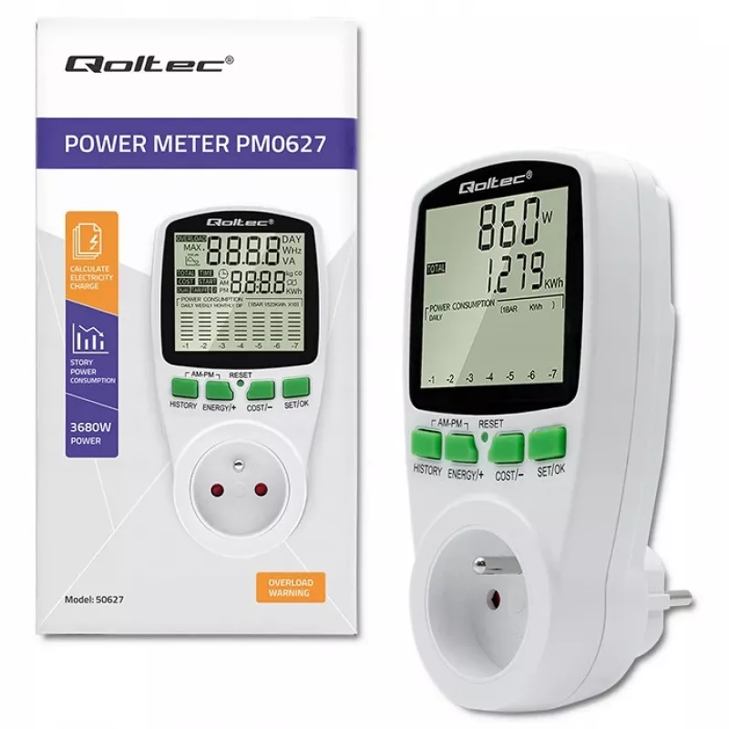 Energijos skaitiklis QOLTEC PM0627 3680W su istorija