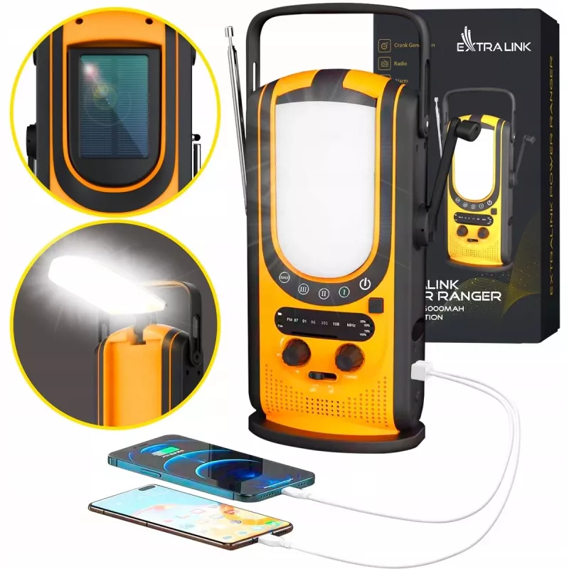Extralink Power Ranger EPS-6000 | Power Bank | 6000 mAh, FM radijas, LED šviesa, dinamo, saulės baterija