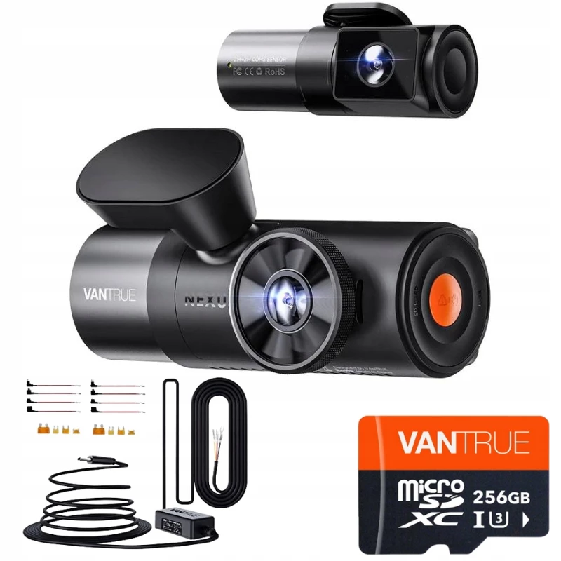 Automobilinis vaizdo registratorius VANTRUE N5 Nexus 5 – 4 kanalų, 2592×1944 pagrindinė kamera, 160° priekis/vidus, GPS, Wi‑Fi, IPS ekranas, MicroSD iki 512 GB