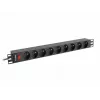 Maitinimo skirstytuvas LANBERG PDU-09E-0300-BK — 9x E tipo lizdai, 16 A, 220–250 V, 3 m laidas, 1U stovas, 19 colių