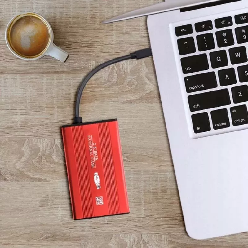 Išorinis HDD/SSD dėklas QOLTEC 51860 2,5 colio SATA III diskams, USB Type-A, 5 Gbit/s, aliuminis, raudonas