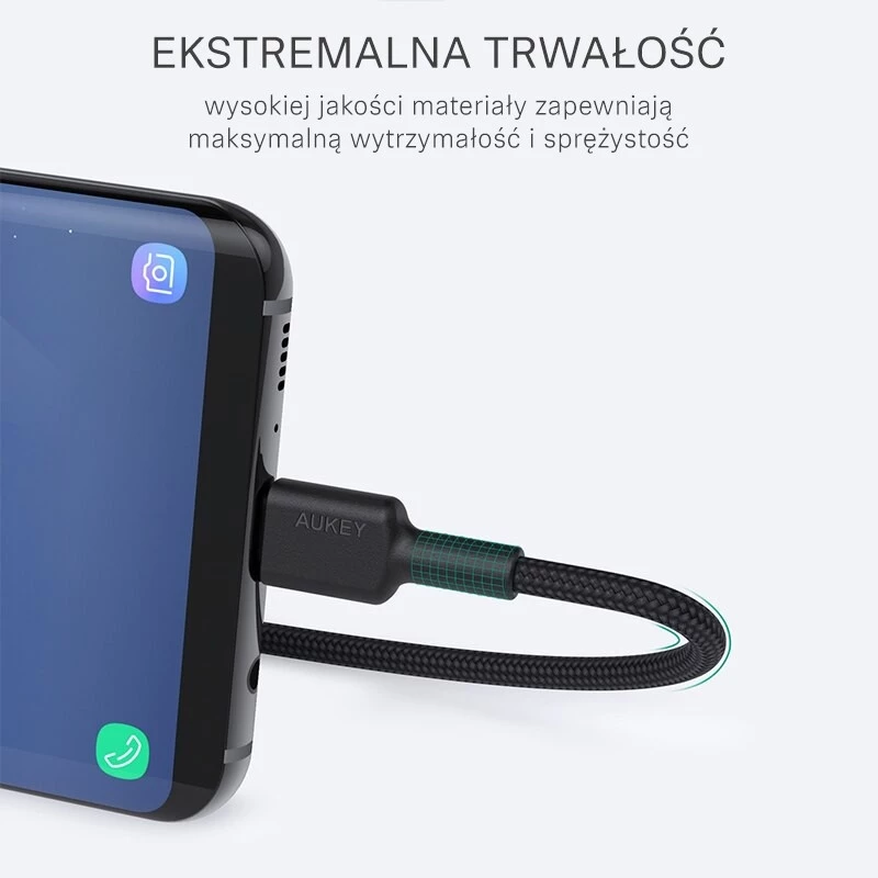 USB-C į USB-A laidas Aukey CB-CA2, nailono pintas, Quick Charge 3A, 1 m